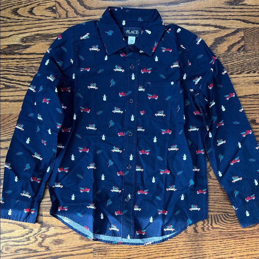 The Children's Place Holiday Shirt with Colorful Vehicle Design